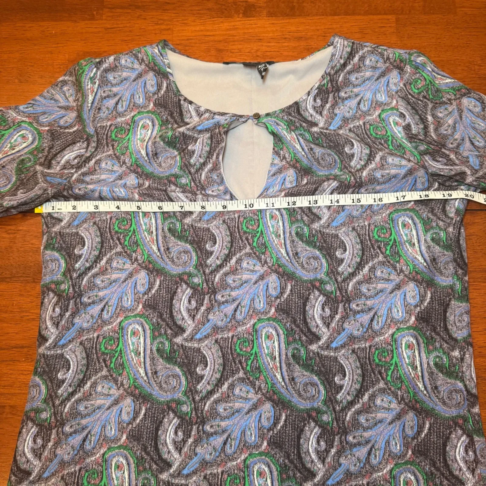 Elizabeth and James Silk Bell‎ Sleeve Dress Paisley Blue Green Size Small - Image 6