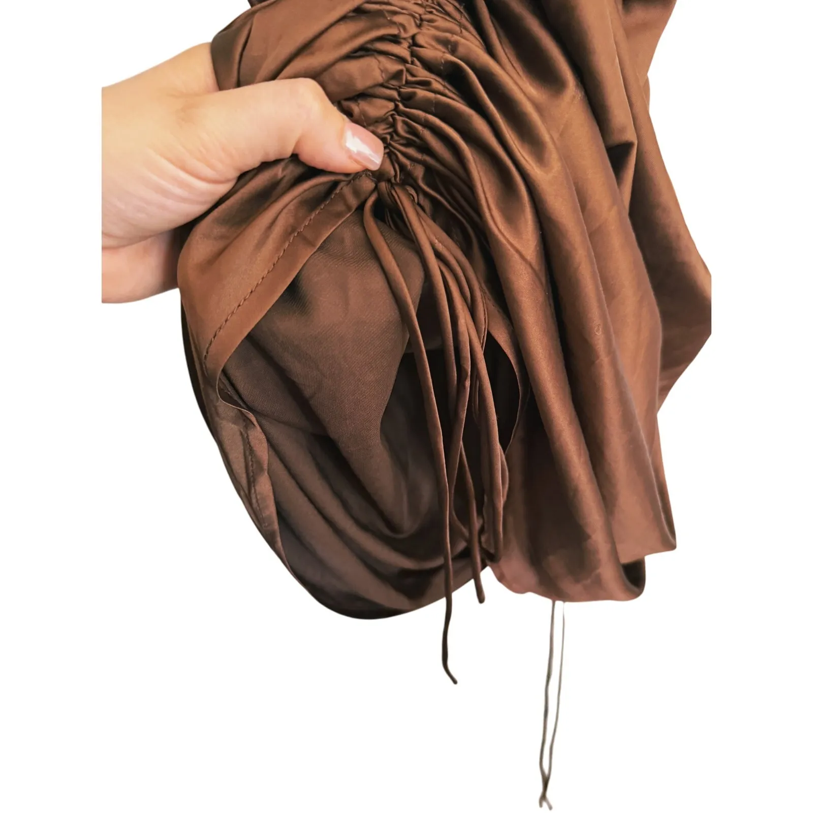 Y2K Miss Lola Cowl Neck Shoulder Tie Mini Dress XS Chocolate Brown Coquette Glam - Image 5