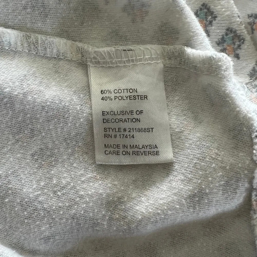 MISS ELAINE Flannel Long Nightgown Lounge Sz L White Floral Print Round Neck Size L - Image 8