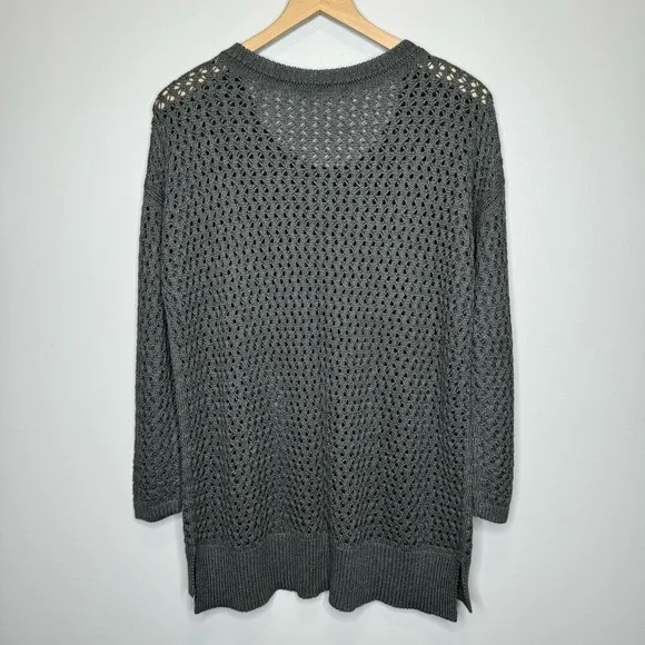 Peruvian Connection Open Knit Sweater Medium‎ Gray Long Sleeve Layering Pullover - Image 9