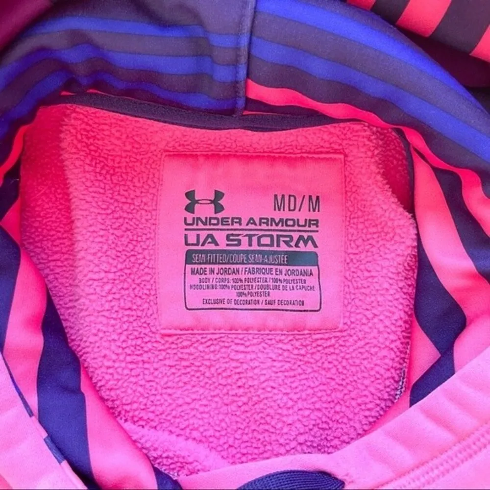 Striped Logo Storm Hoodie Pullover in Pink Size Medium M Womens - Image 7