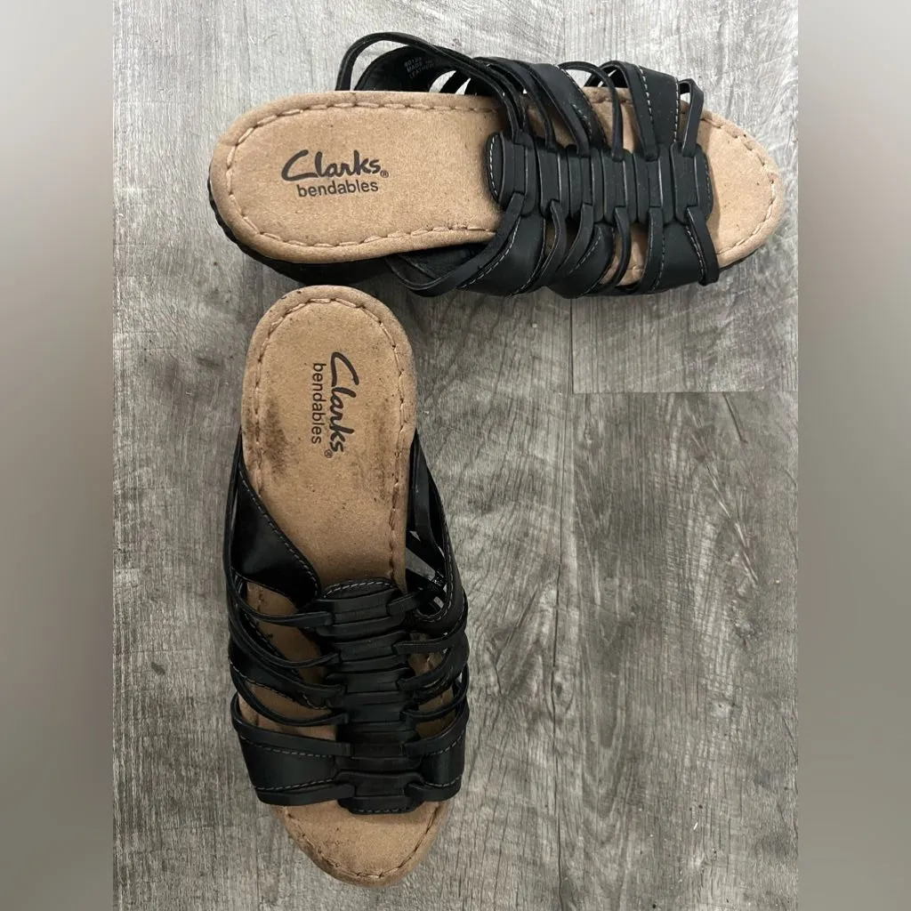 🔥CLARKS BENDABLES WOMEN'S STRAPPY WEDGE SANDALS STYLE #60123 Size 6.5 BLK/BROW - Image 2