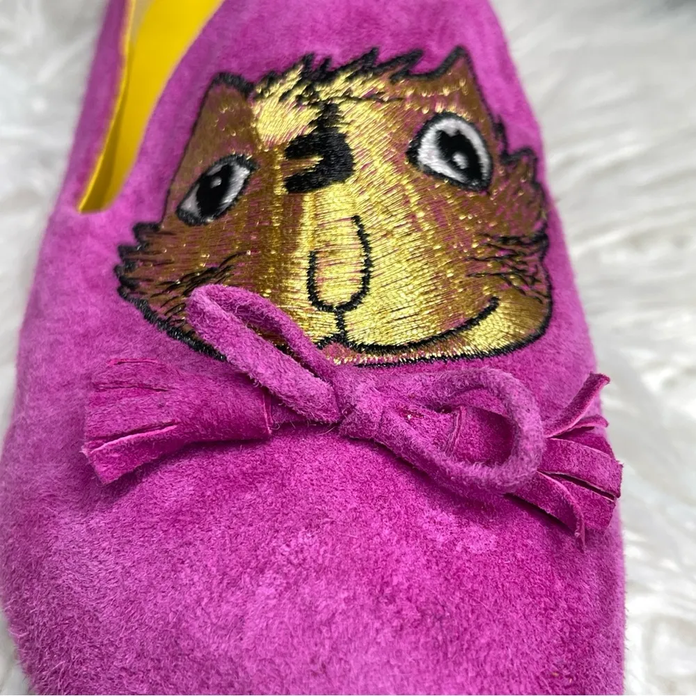 TSUMORI CHISATO Walk shoes flats with Pink Suede and embroidered Cats on top Size 7 - Image 3