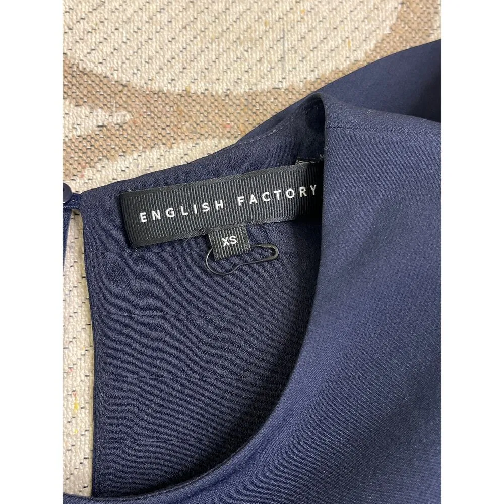 English Factory Navy blue/ colorful ruffle sleeve blouse top, size XS, MSRP $95 - Image 4