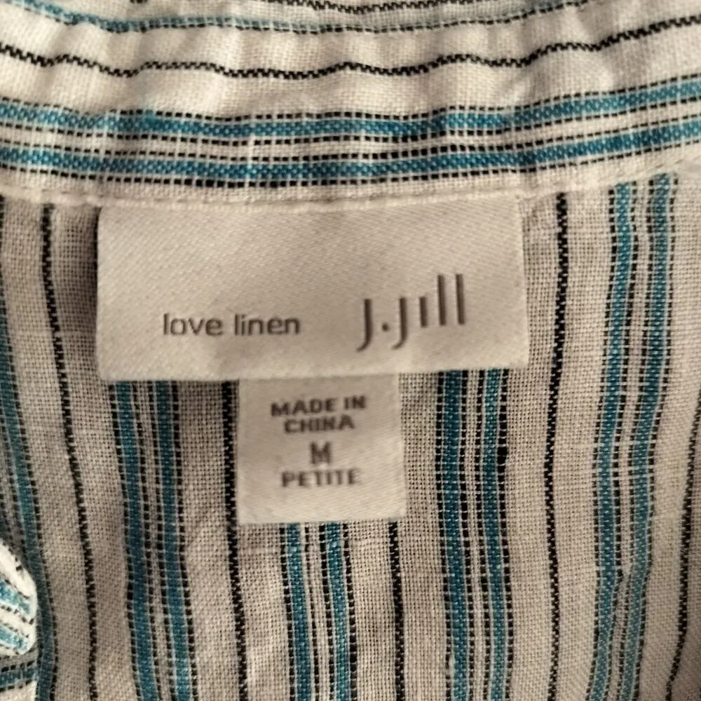 J Jill Love Linen Size MP Medium Petite Striped Popover Top Shirt - Image 3