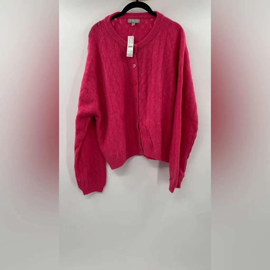 J.Crew Supersoft pointelle bubble-hem cardigan Dragonfruit - Image 4