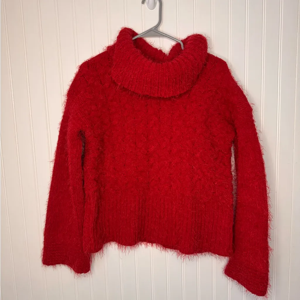 Sleeping on Snow Anthropologie Womens Turtleneck Chunky Red Knit Sweater Small - Image 2