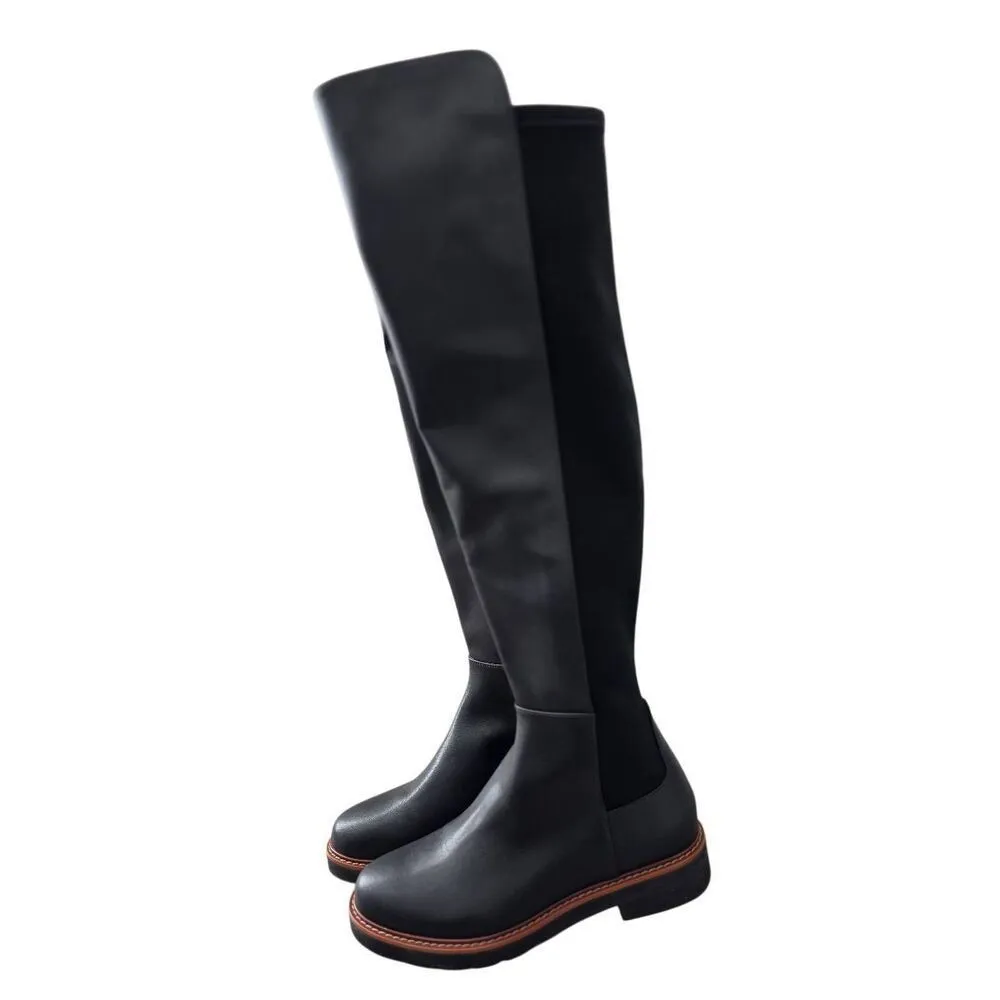 Stuart Weitzman Over The Knee Leather Boots Almond Toe Size 6 in Black NEW - Image 4