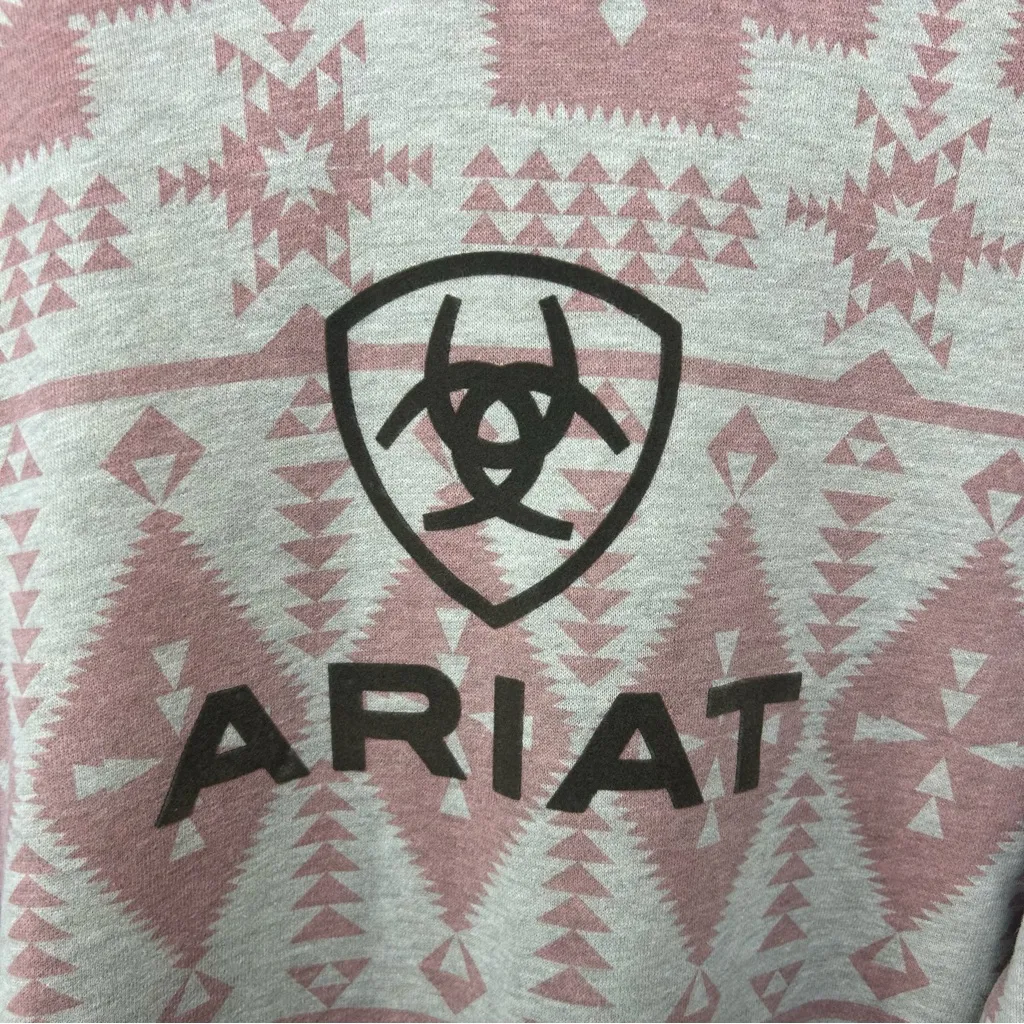 ARIAT Real Hooded Sweatshirt Oatmeal Heather Ash Rose Southwestern Size S - Image 5