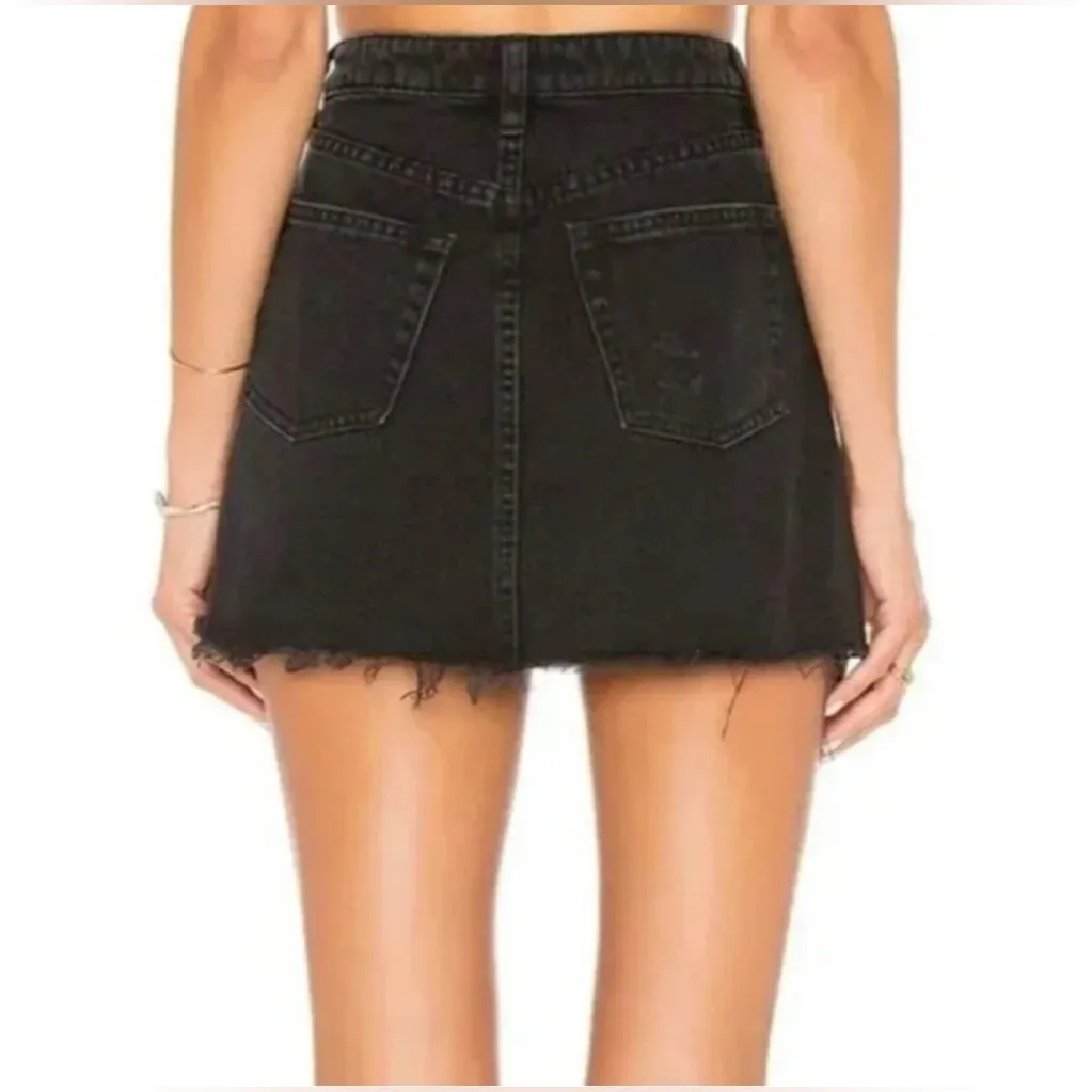 We The Free  Black Distressed Denim Mini Skirt‎ - Image 3