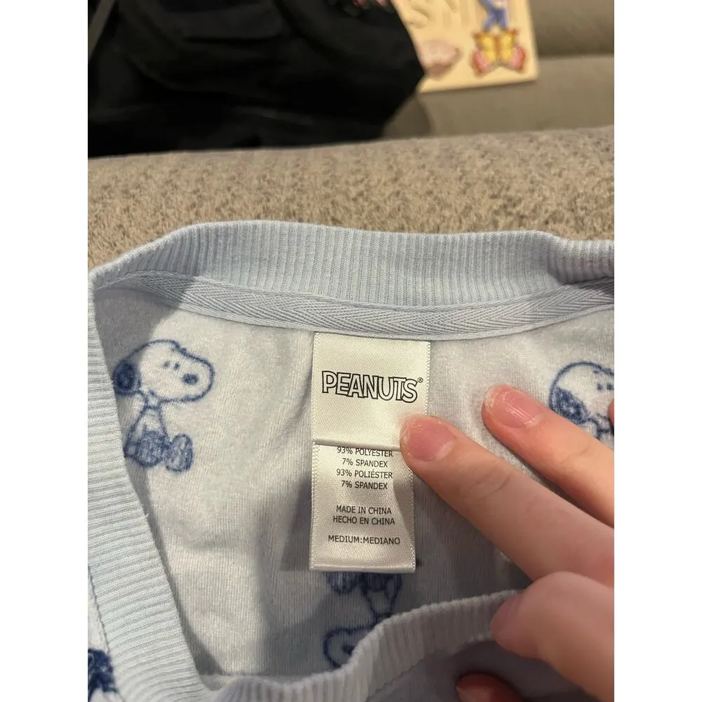 Peanuts Snoopy Women's Size Medium Silky Stretch Crewneck Sweatshirt Light Blue - Image 2