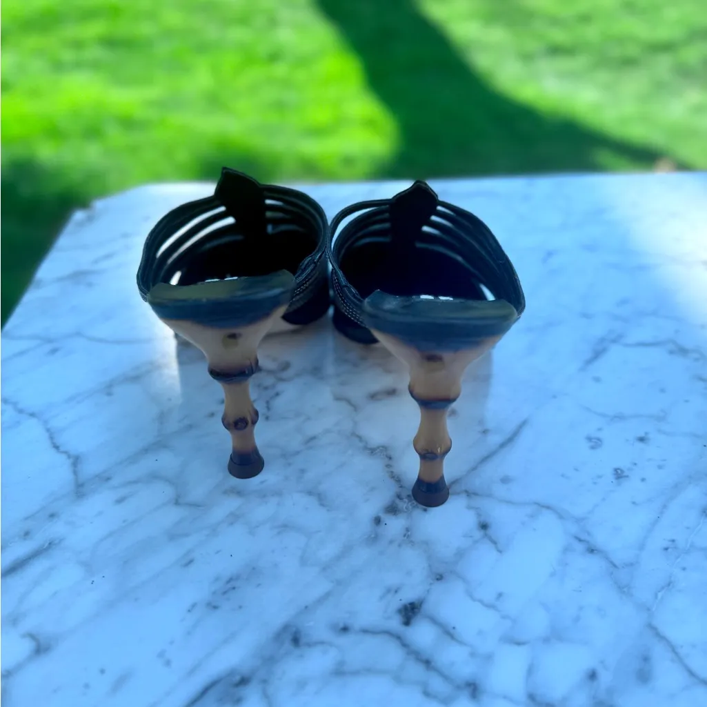 Michael Shannon Black Strappy Heels with Bamboo Heel - Image 5