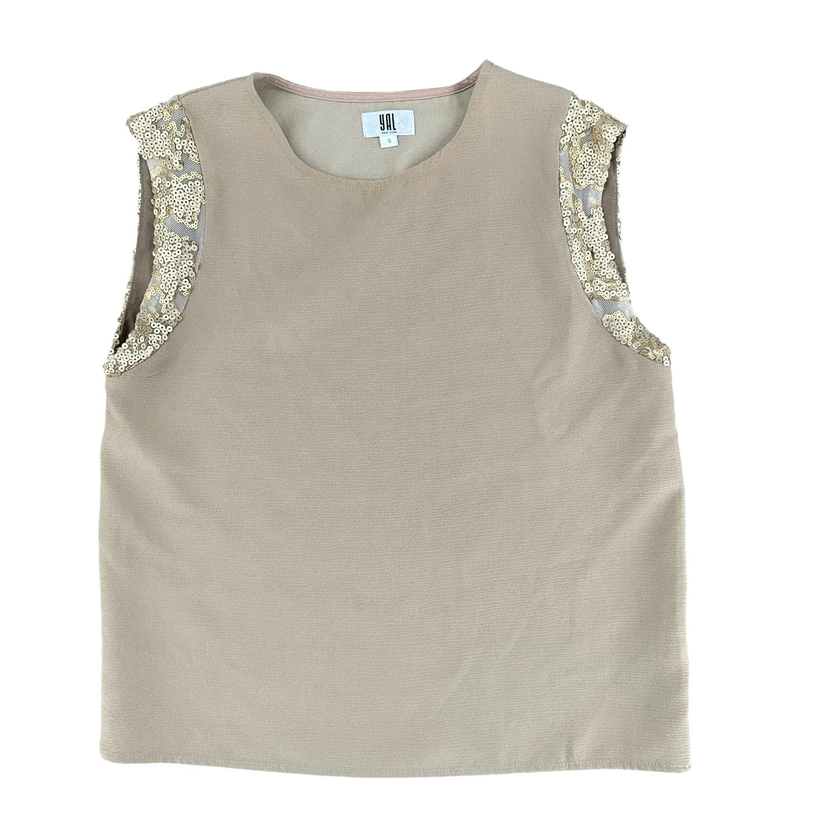 YAL New York Sleeveless Light Brown Top With Sequined Detail Small - Image 3