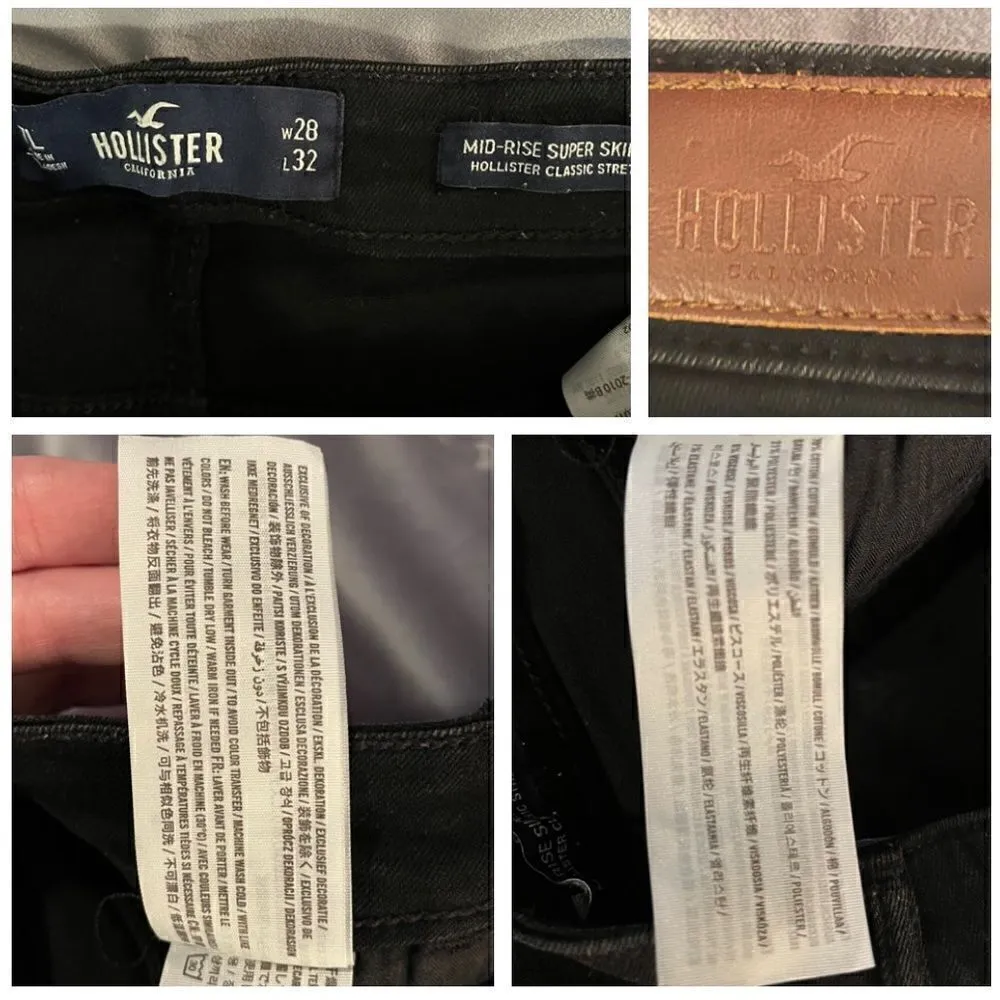 Hollister Distressed Mid Rise Super Skinny Classic Stretch Black 7 Long W 28 - Image 8