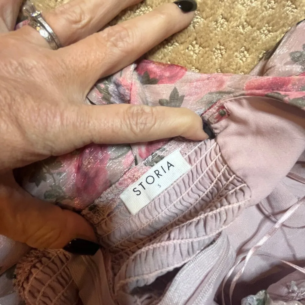 Floral Strapless Midi Dress Ruffle Peasant Prom SZ S Event Shower Wedding Fancy - Image 16