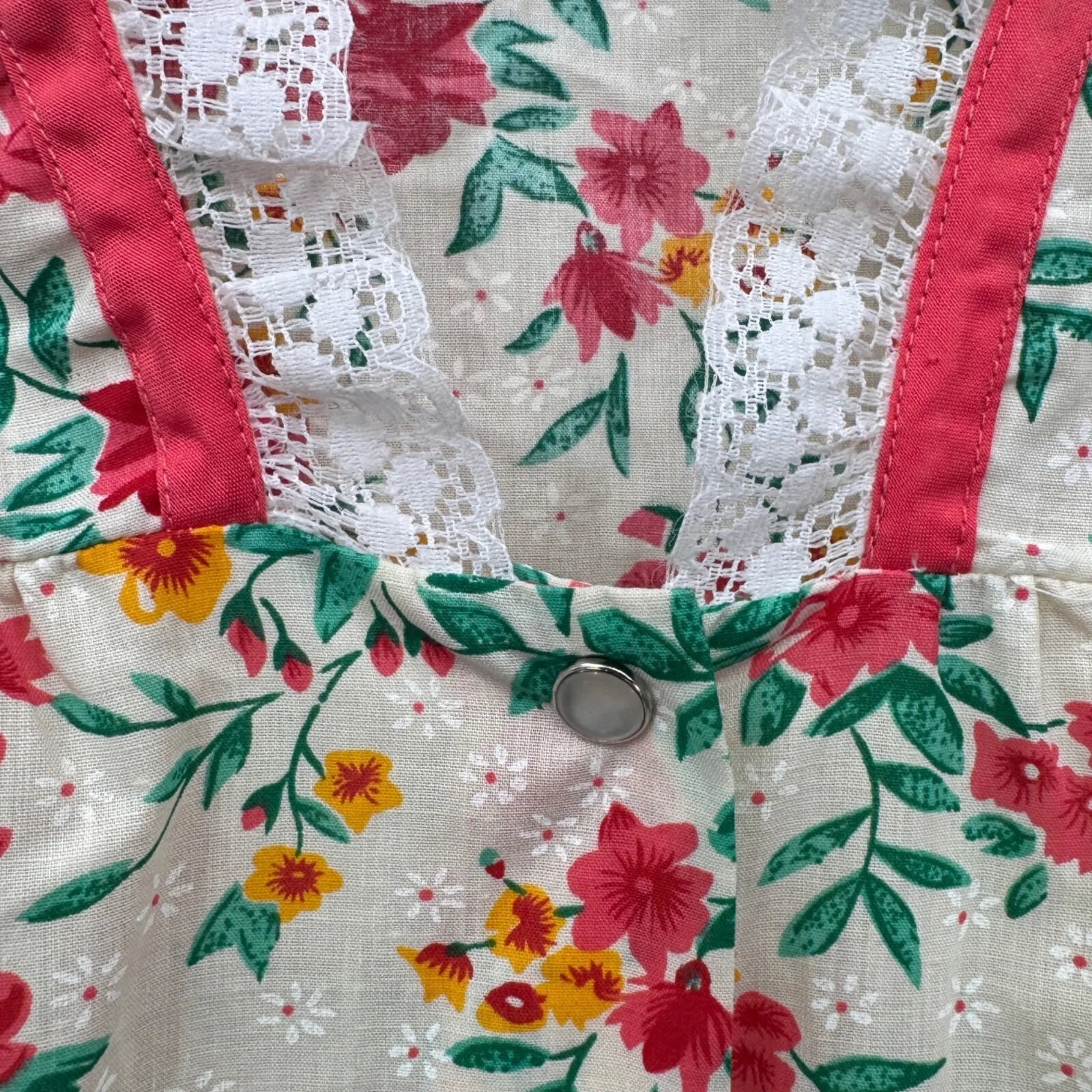 Vintage Private Moments‎ Pearl Snap House Dress Medium White Floral Cotton Blend - Image 3