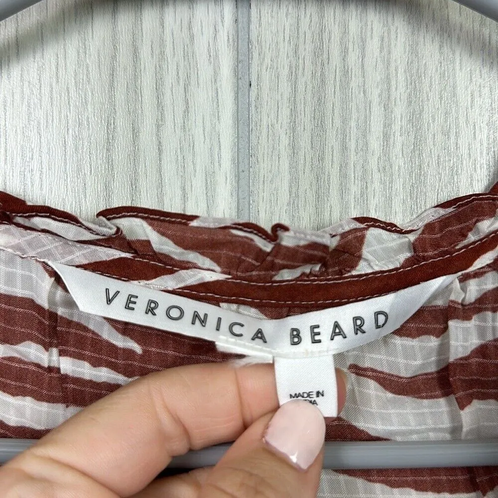 Veronica Beard Womens Mallory Dress Small Zebra Rust Ruffle Short Long Sleeve - Image 2