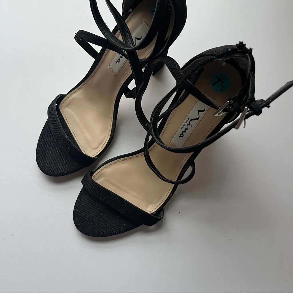 Nina Black Strappy Sandals - Image 5