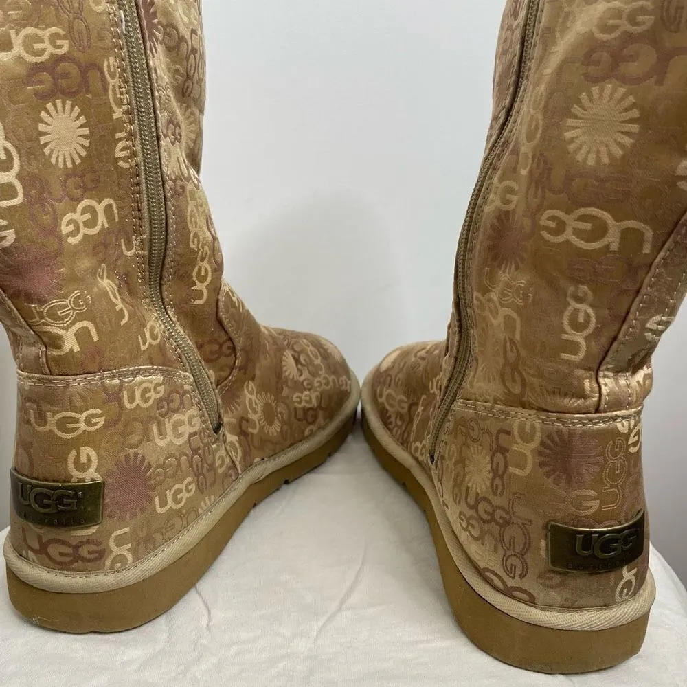 UGG Classic Tall 5515 Monogrammed Logo Metallic Gold Leather‎ Winter Boots Zip 8 - Image 5