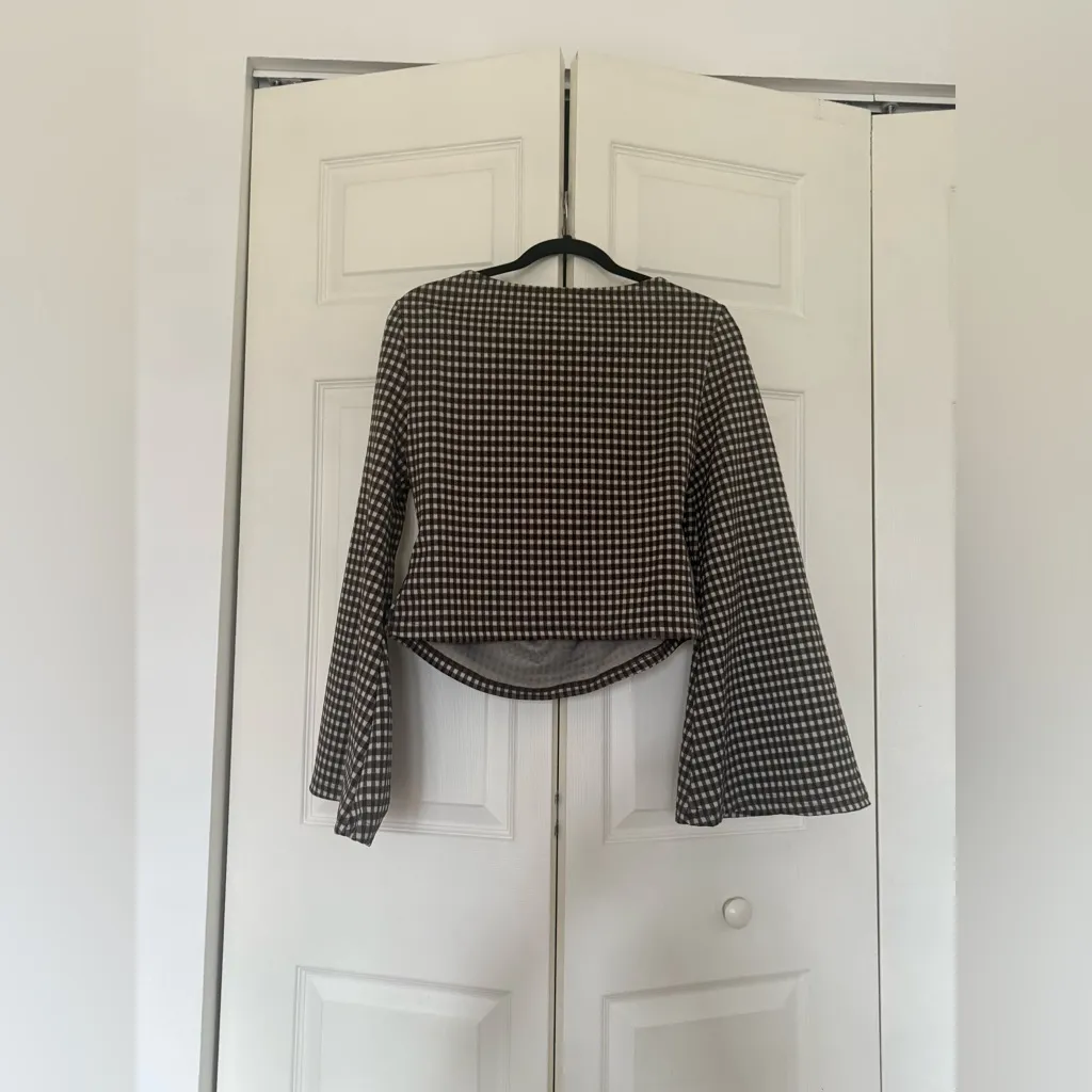 NWOT Cider Boat Neck Gingham Bowknot Bell Sleeve Blouse Top Brown Tan Size Large - Image 10