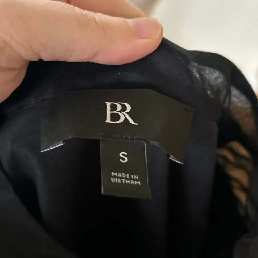 Banana Republic Black Silk Cotton Sheer Tuxedo Style Mandarin Collar Blouse - Image 3