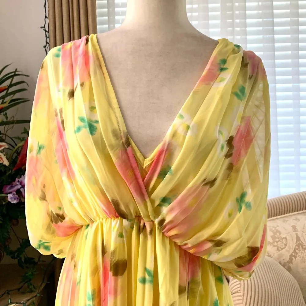 ASOS DESIGN Pleated Wrap Front Midi Dress in Yellow Floral - Image 5