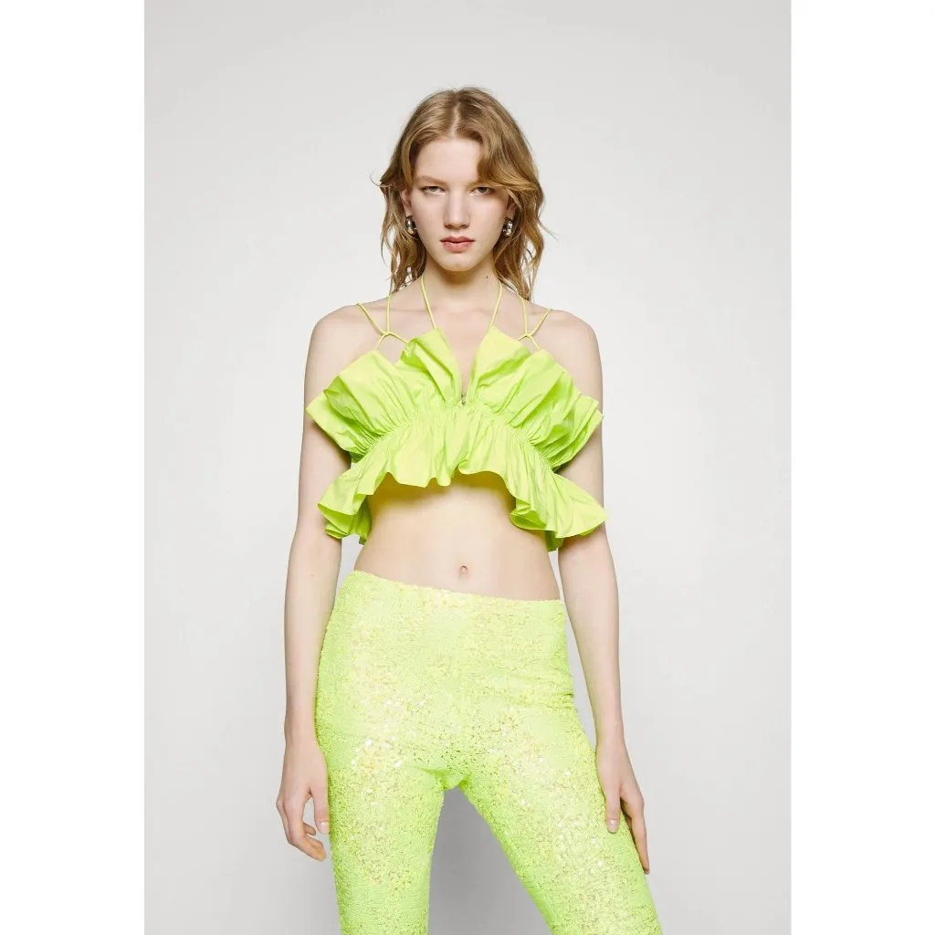 AKNVAS Womens Jordyn Ruffle Top Acid 4 New Cropped Cami Tank Green - Image 11