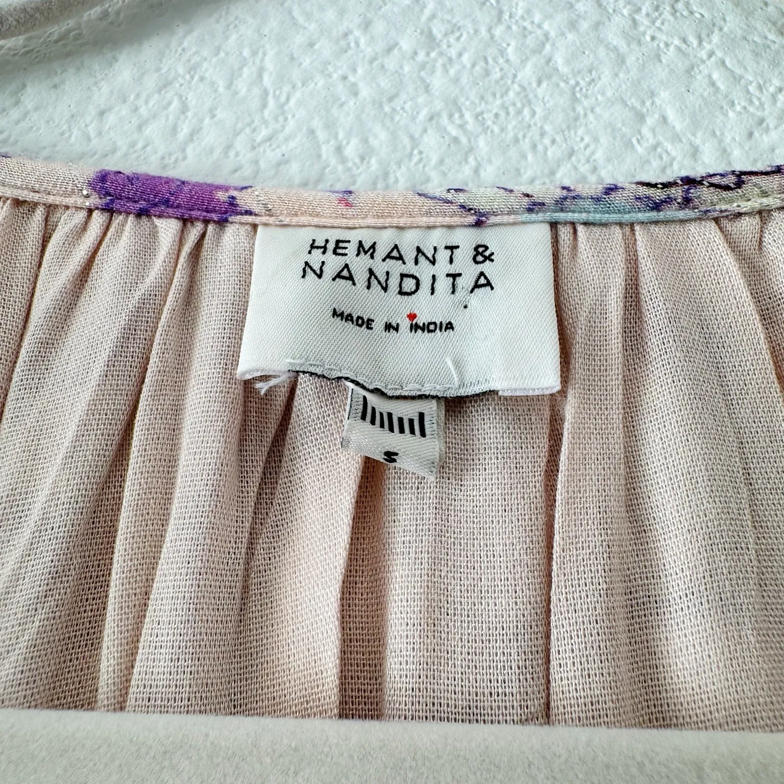 Hemant & Nandita Asia Ruffle Tassel Mini Dress Purple Floral Size Small - Image 8