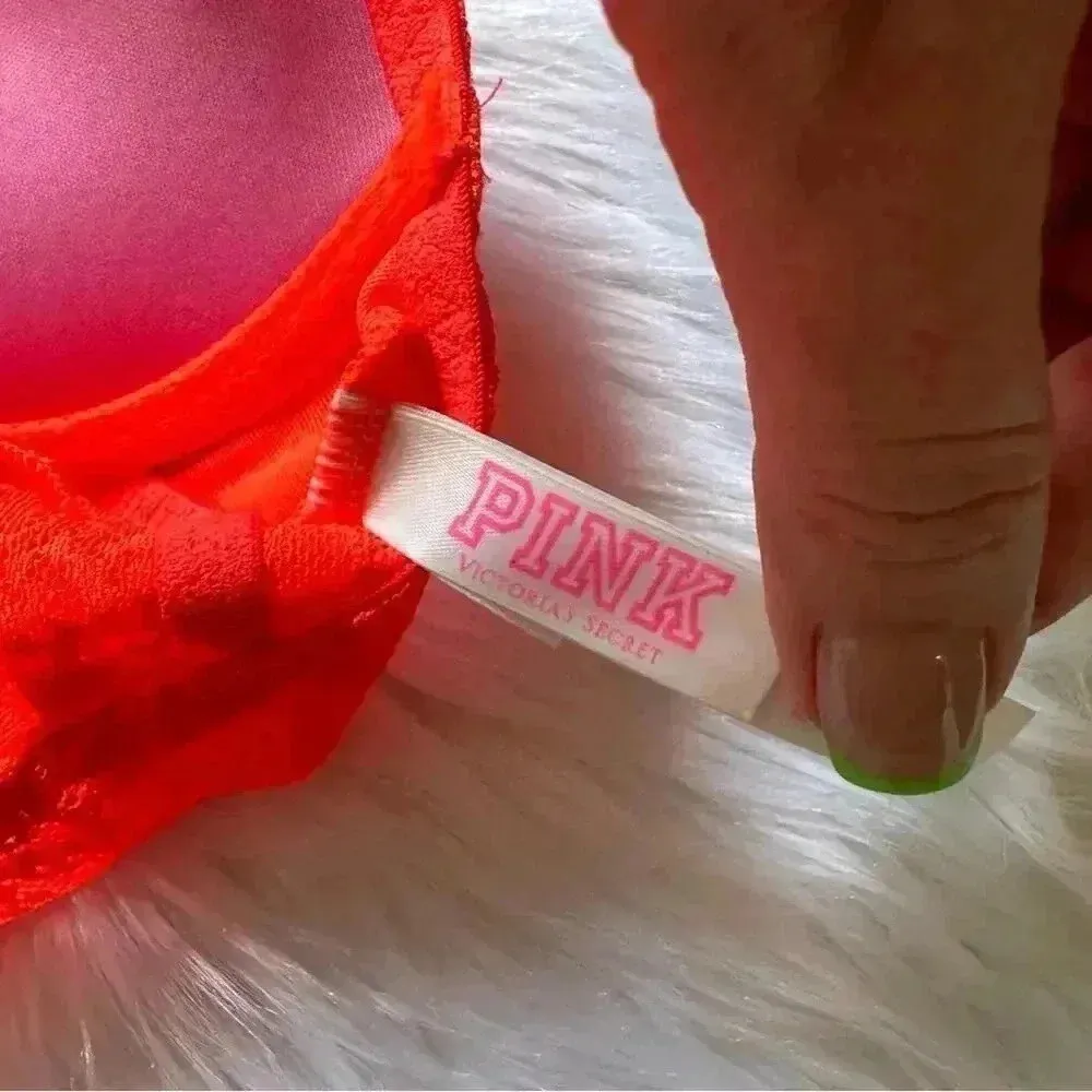 Victoria’s Secret PINK Lace Bralette Neon Orange XS - Image 6