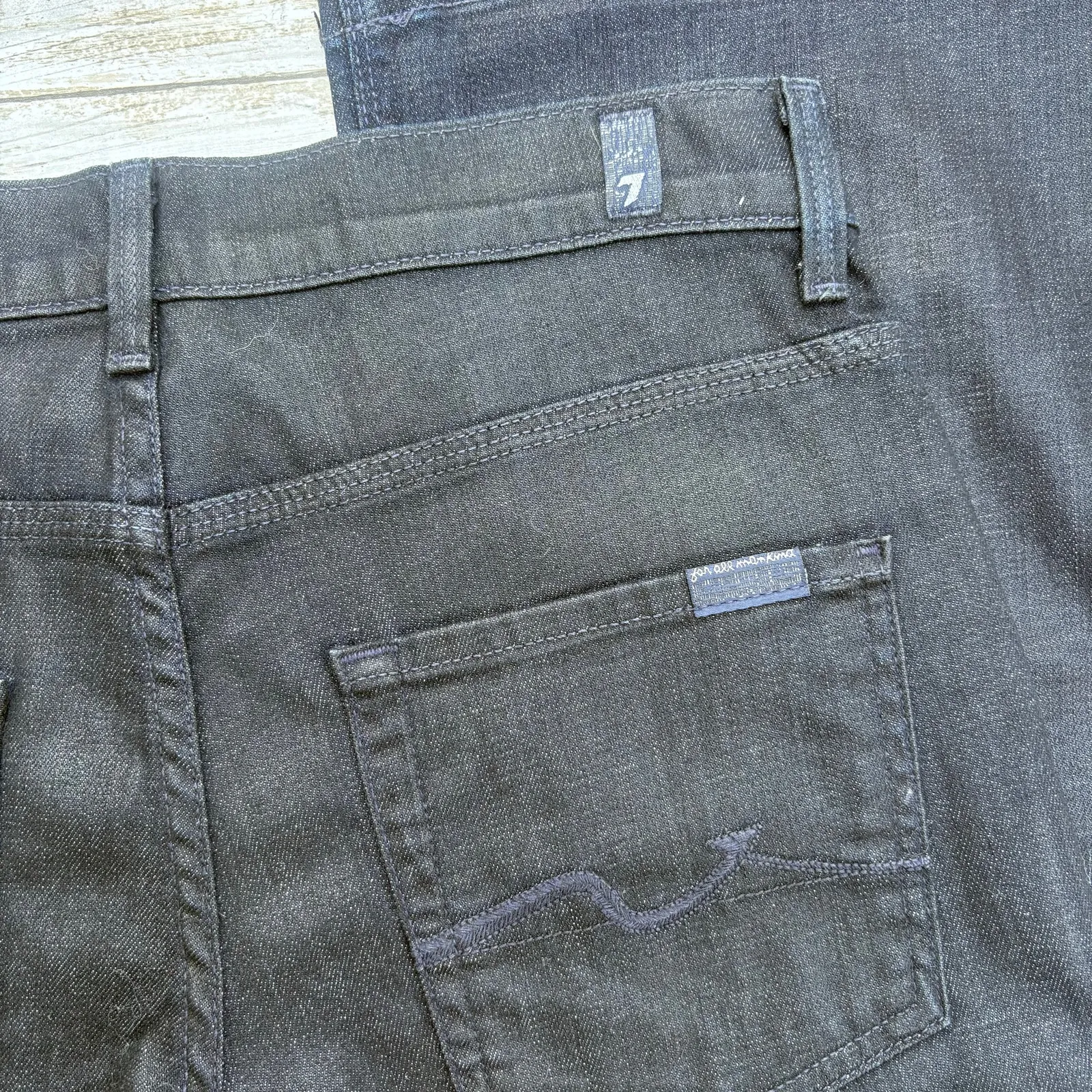 7 for all Mankind Ginger Flare Jeans S 28 Dark Wash Faux Leather Y2K Skater - Image 5