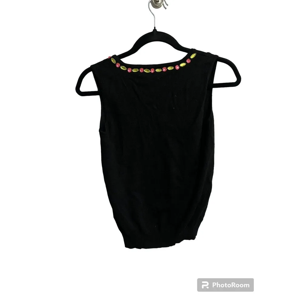 Cynthia Steffe Beaded Black Sleeveless Stretch Blouse - Image 2