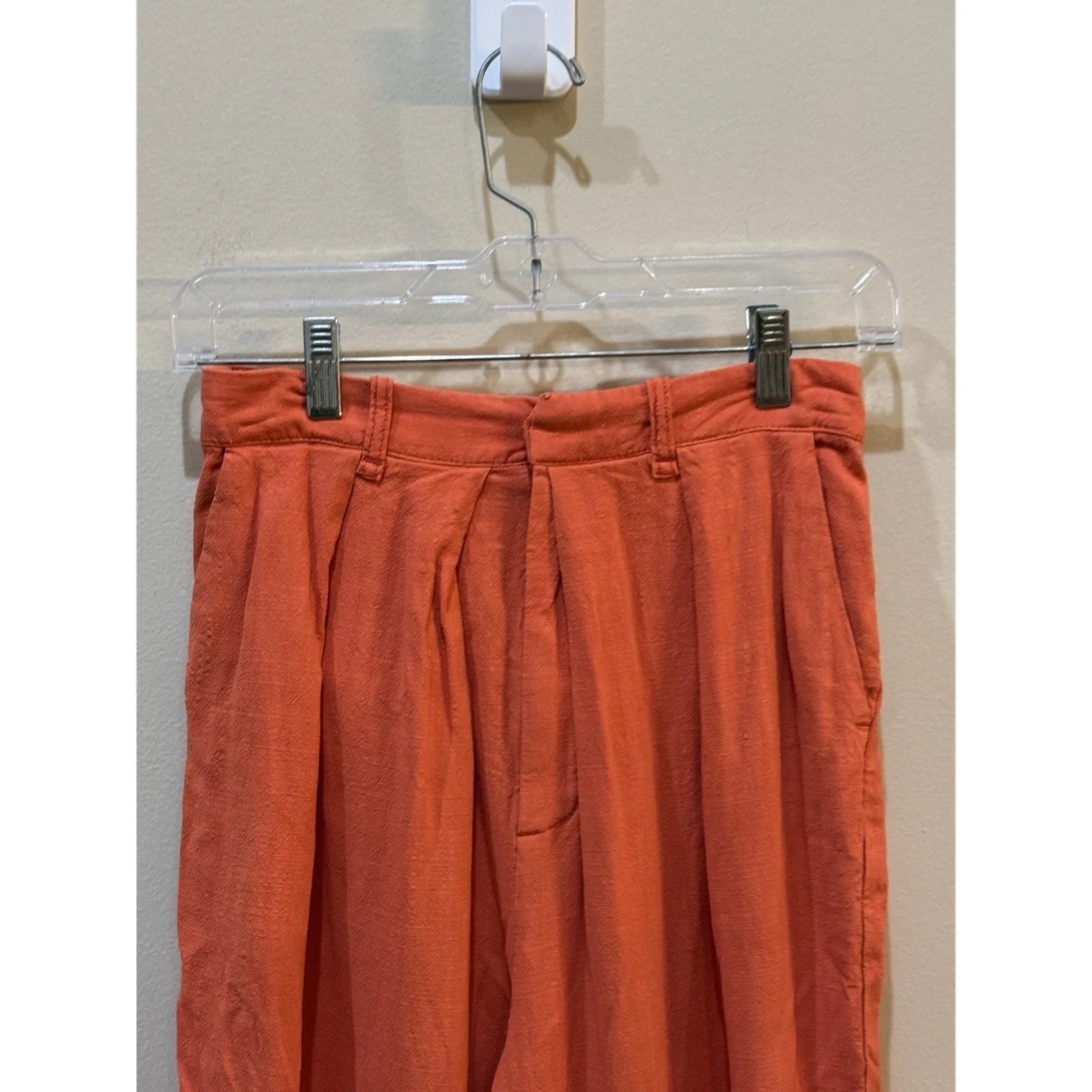 Free People Pants Wide Leg Orange Pleated Pockets High Waisted Trousers‎ Linen - Image 4
