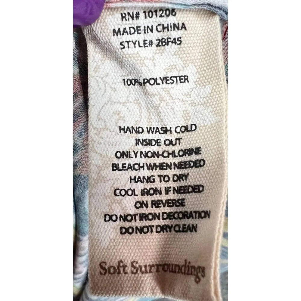 Soft Surroundings Seychelles TunicTop Womens M Red White Beaded Sequin Boho Art - Image 14