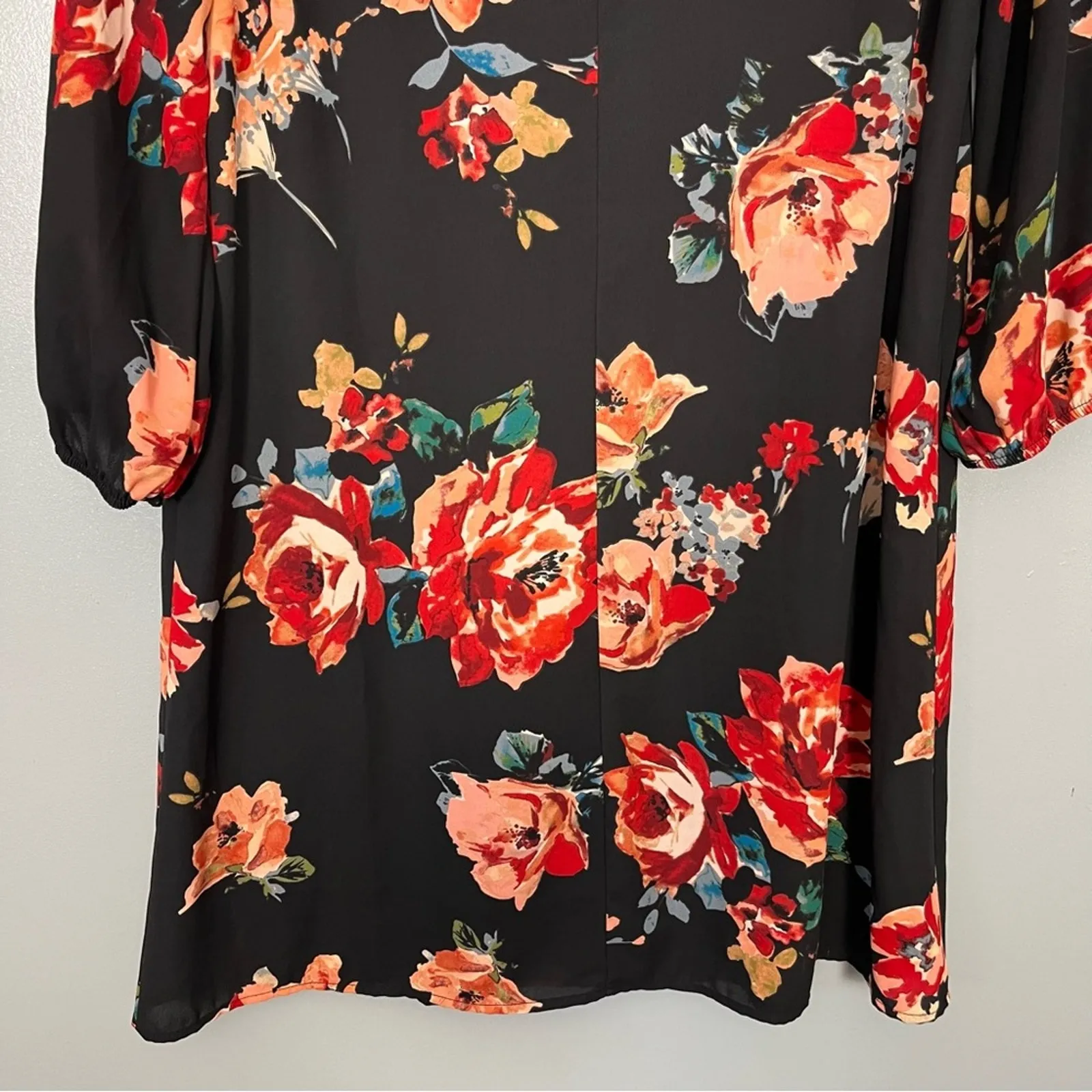 Everly Anthropologie Floral Shift Dress Black Red 3/4 Sleeve Women’s Medium - Image 6