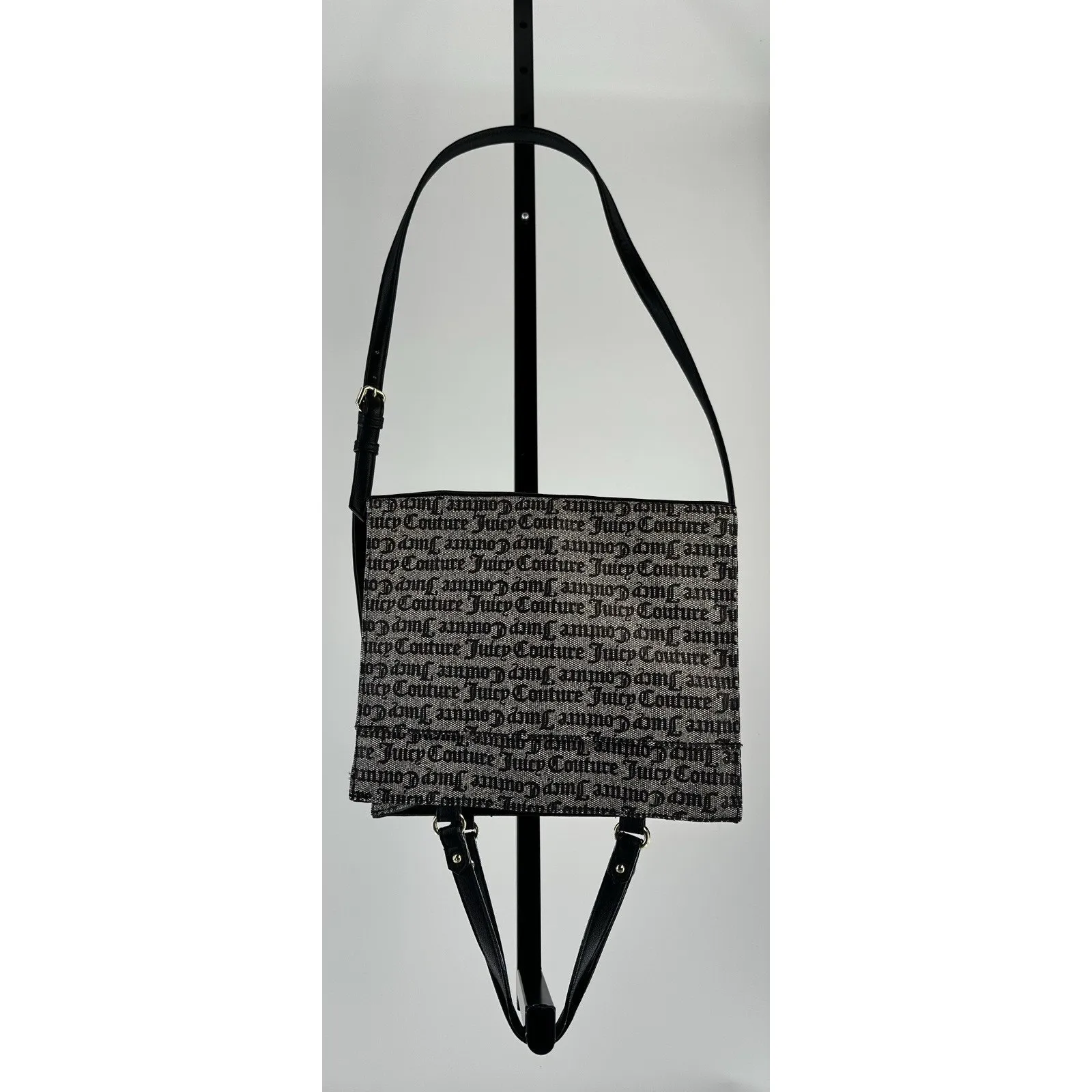 Juicy Couture Black Monogram Tote Shoulder Bag Gold Heart Lock Key Charm Purse - Image 7