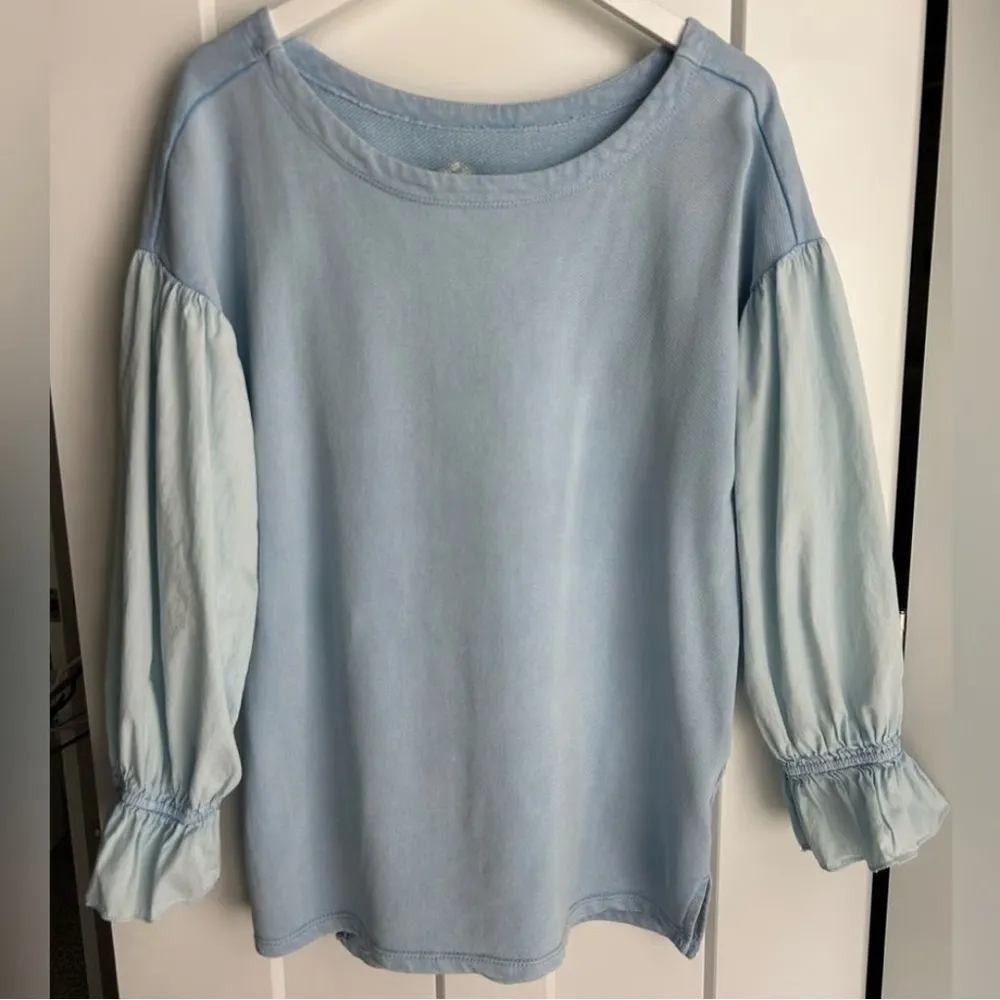 Anthropologie Pilcro Sky Blue Mixed Media Cotton Pullover Sweatshirt XXS - Image 5