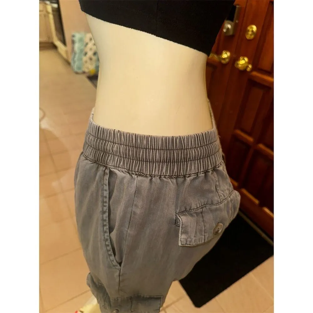 Dress Forum  Women's Gray Cargo Pants Size M Elastic Waist Drawstring - Image 14