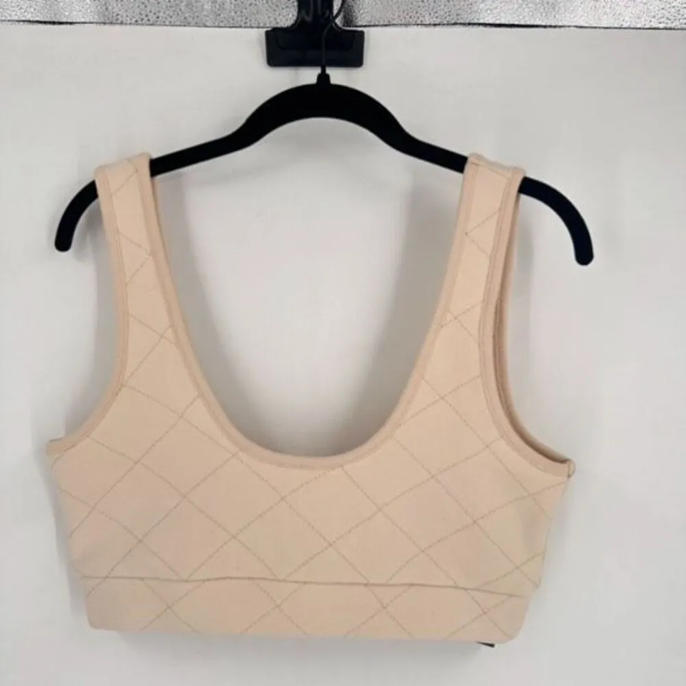 NWT Mono B Quilted Style Cream Cropped Sports Bra‎ Tank Top Medium - Image 2
