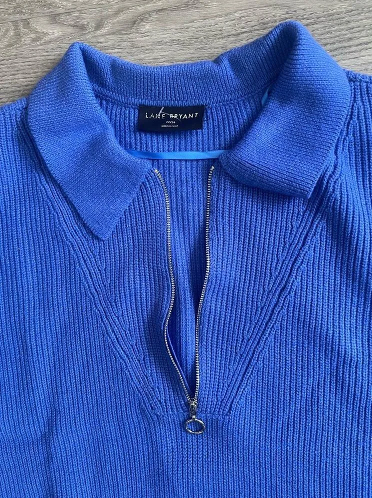 Lane Bryant NWOT  Size 22/24 Classic Half-Zip Ribbed Pullover Sweater Blue - Image 11