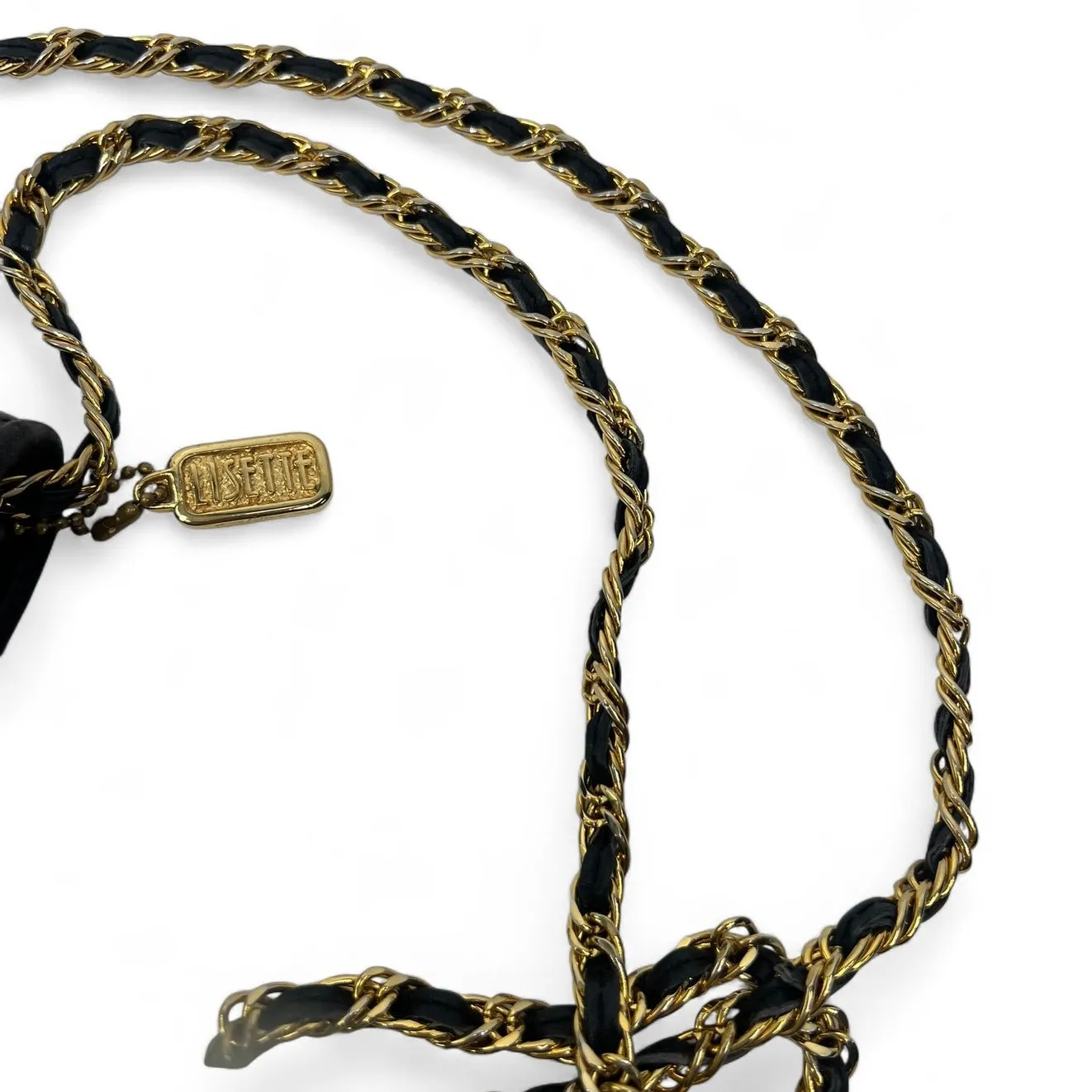 VINTAGE 80's 1980' Lisette crossbody clutch bag Quilted Leather Gold Chain purse Black - Image 6