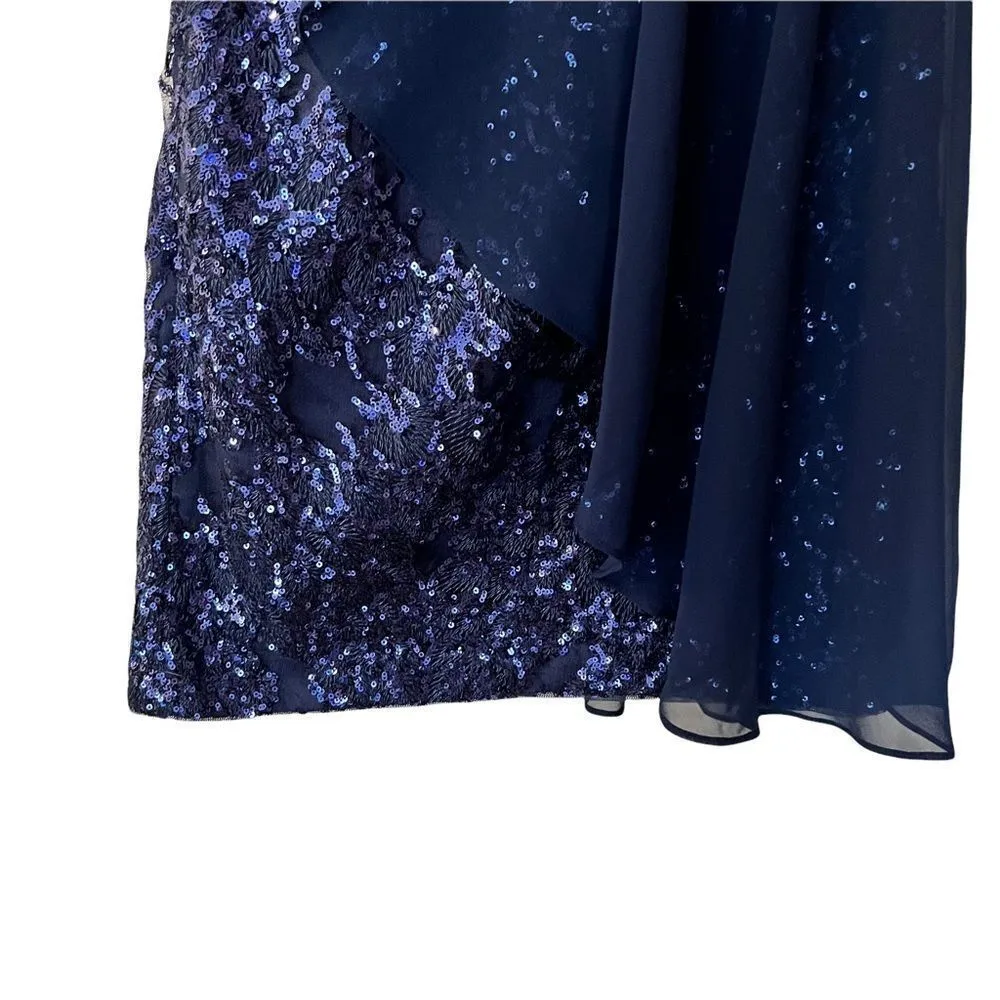 Aidan Mattox Navy Blue One Shoulder Sequin Cocktail Mini Dress 2 - Image 3