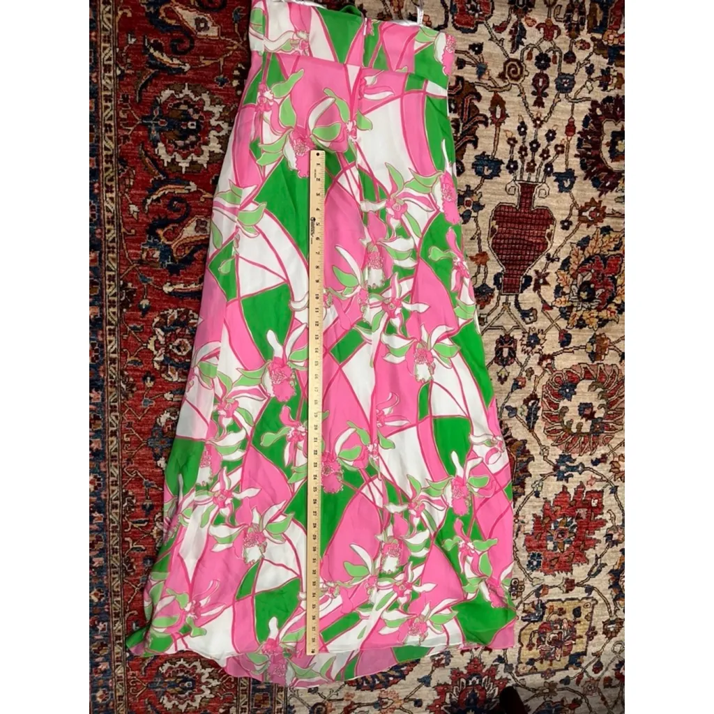 Lilly Pulitzer Strapless Silk Maxi Dress Size 4 Pink Green Floral Orchid Printi - Image 9