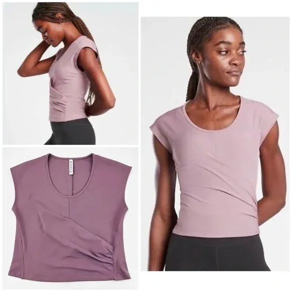 Athleta Bayview Tee - Faux Wrap - Floral Mauve -Sz Medium -EUC - Image 2