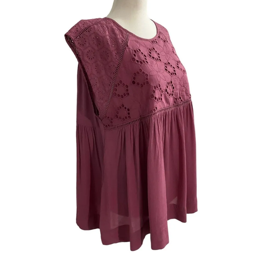 Knox Rose Women Size Medium Blouse Eyelet Rose Pink (7-296) - Image 2