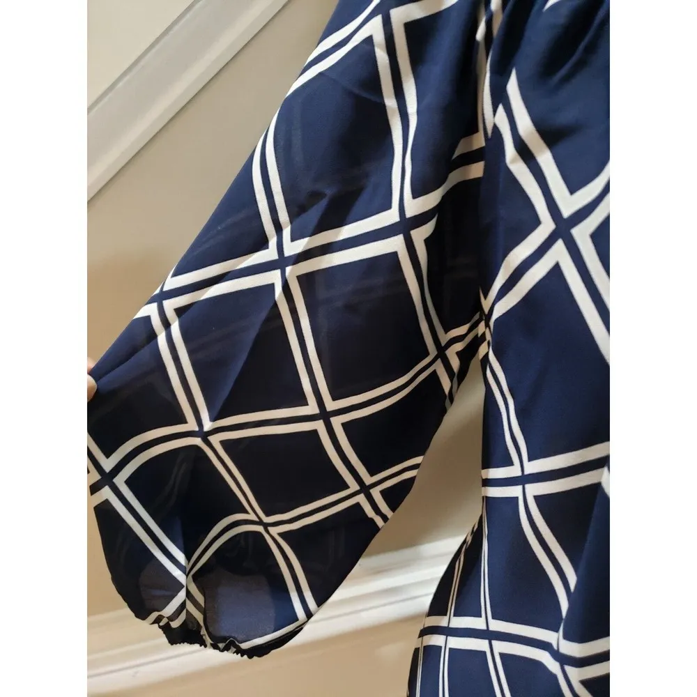 Priority Women's Navy White 100% Polyester Round Neck Long Sleeve Top Blouse 2XL Size XXL - Image 6