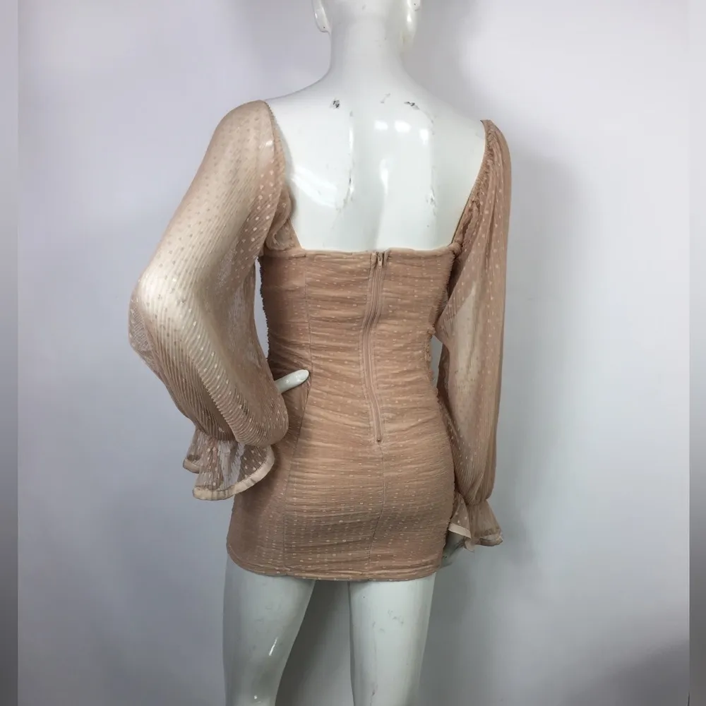 Miss Lola Mini Dress Polka Dot Sheer Sleeve Ruched S - Image 10