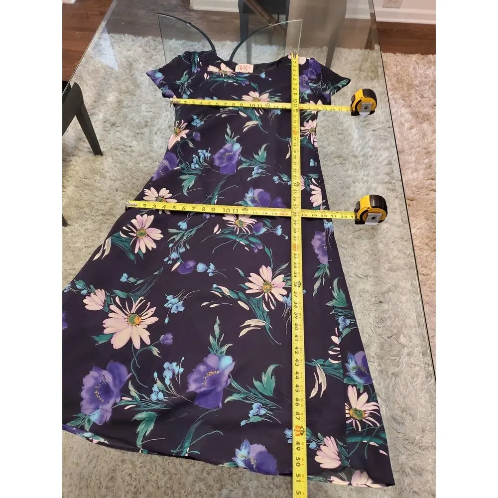 R&K Original Women's Blue Floral Round Neck Short Sleeve Long Maxi Dress Size S - Image 9