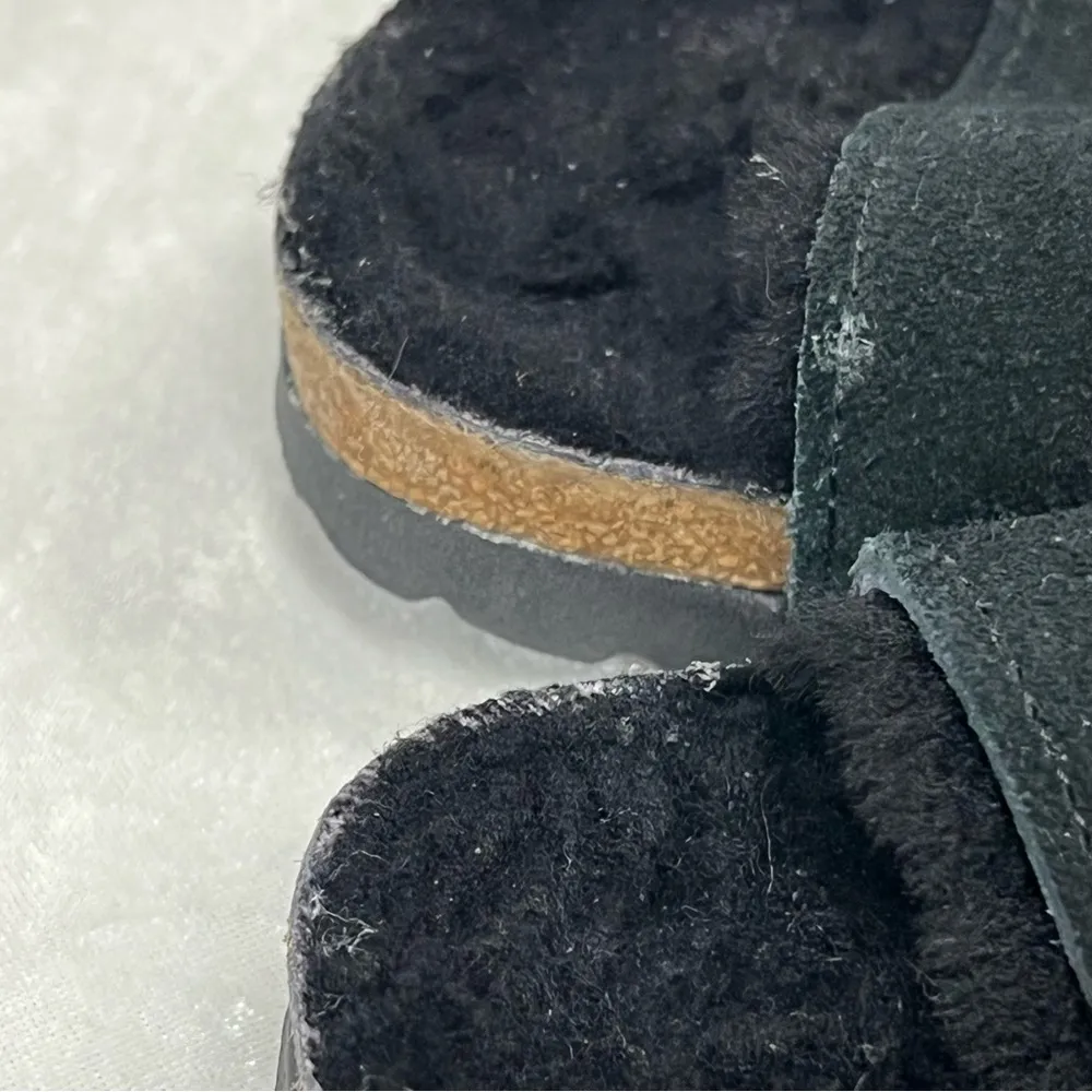 Arizona Fur Shearling Suede Leather Black Sandals EU 38 - Image 10