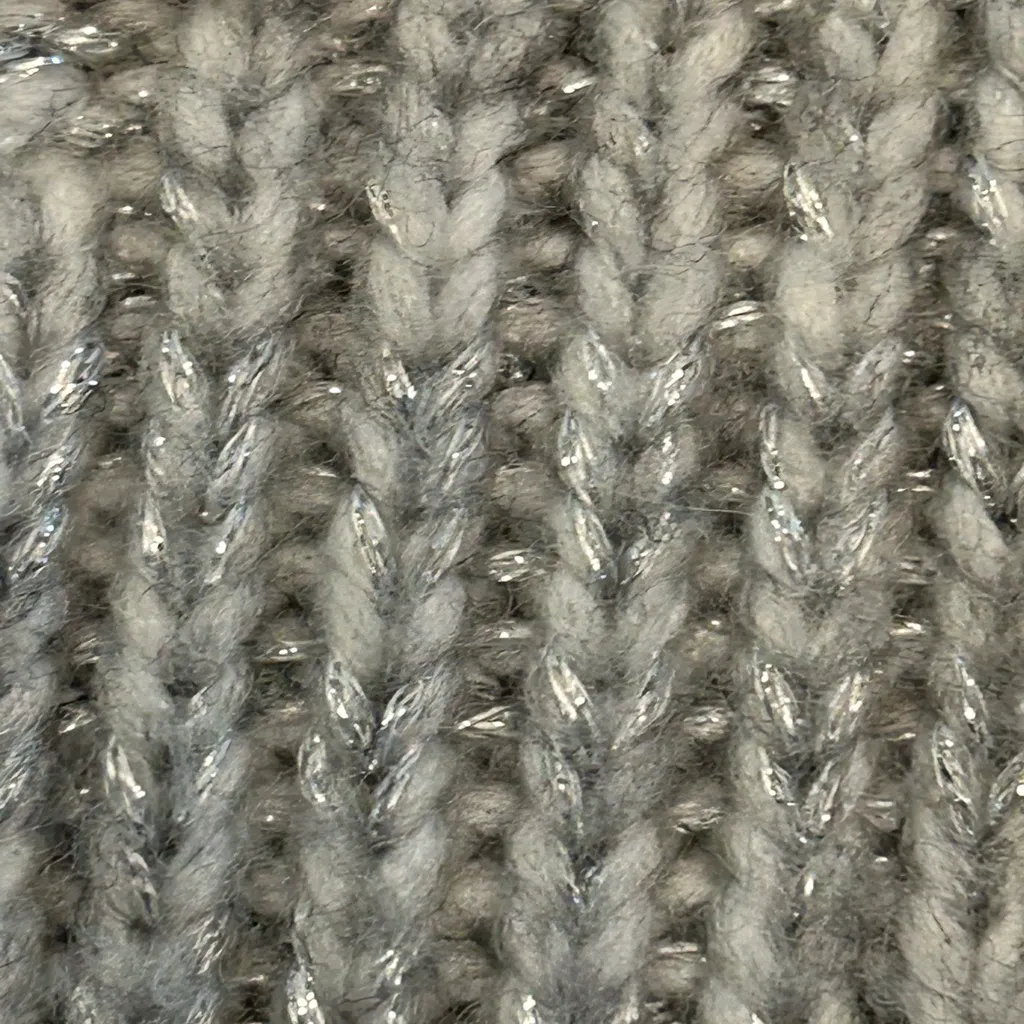 White House Black Market cozy chic PomPom embroidered puff sleeve gray sweater S - Image 6