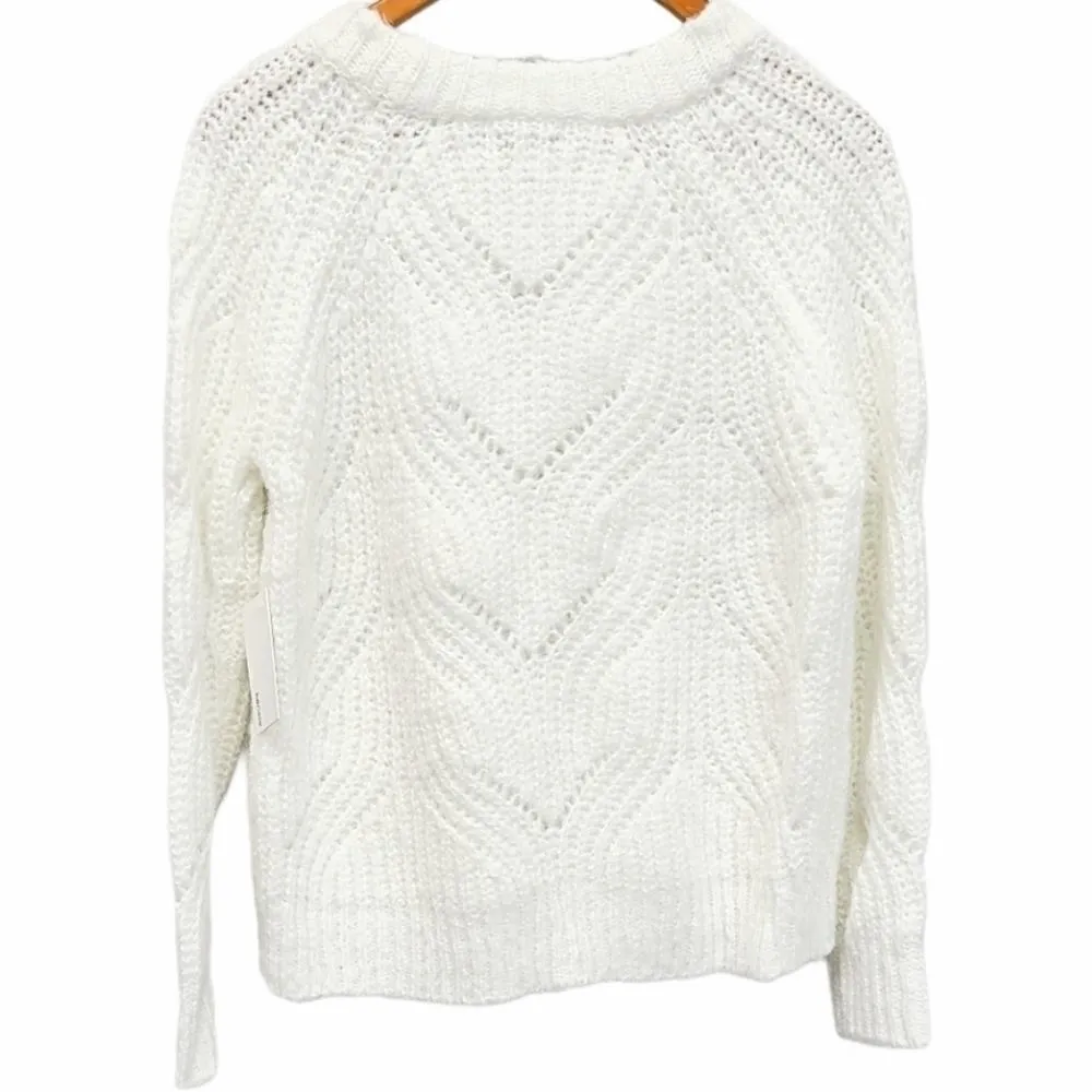 Kensie Twisted Fuzzy Yarn Sweater in Ivory Size Large - Image 4